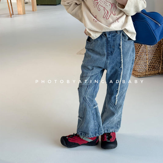 Raw Edge Stitch Denim パネル ステッチ デニムパンツ【mh0012470】 ADbaby デニムパンツ