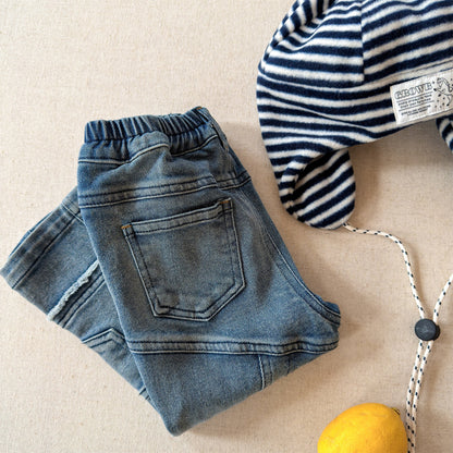 Raw Edge Stitch Denim パネル ステッチ デニムパンツ【mh0012470】 ADbaby デニムパンツ