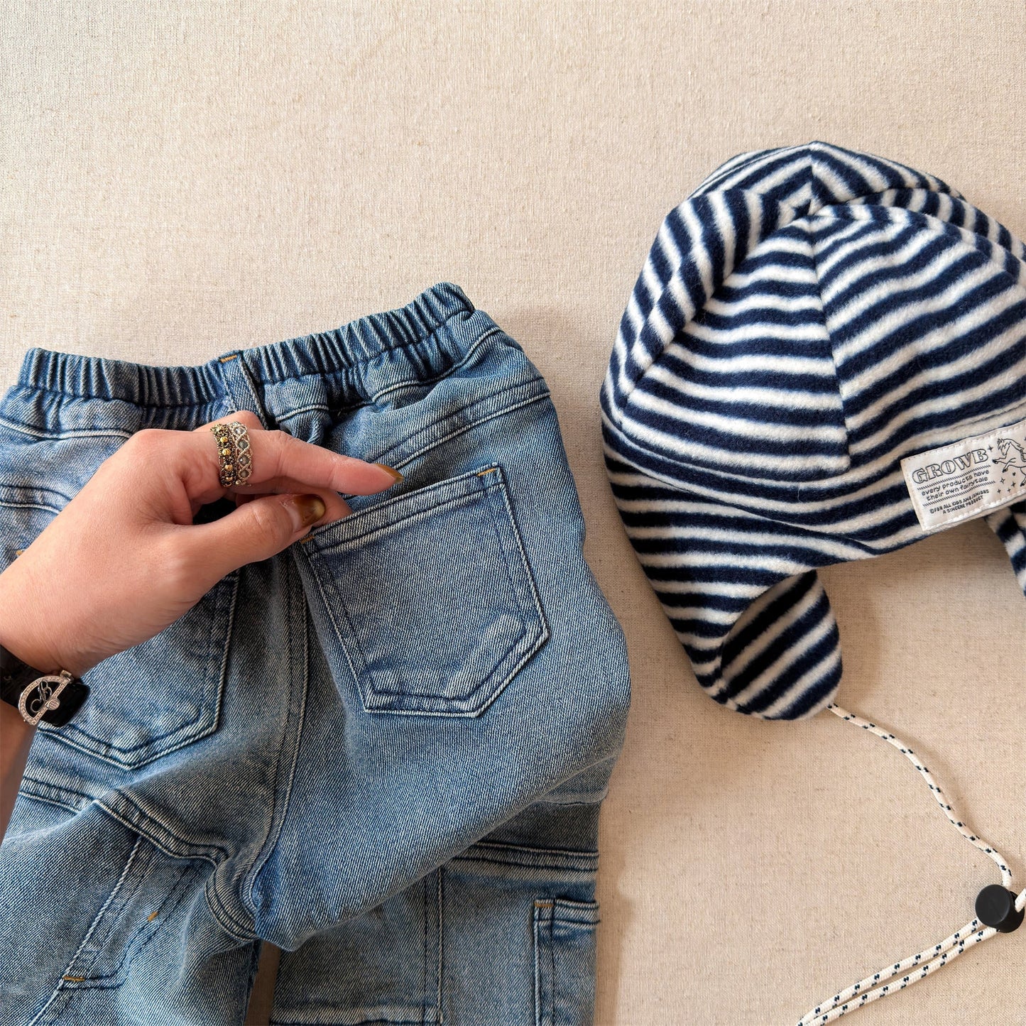 Raw Edge Stitch Denim パネル ステッチ デニムパンツ【mh0012470】 ADbaby デニムパンツ