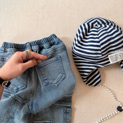 Raw Edge Stitch Denim パネル ステッチ デニムパンツ【mh0012470】 ADbaby デニムパンツ