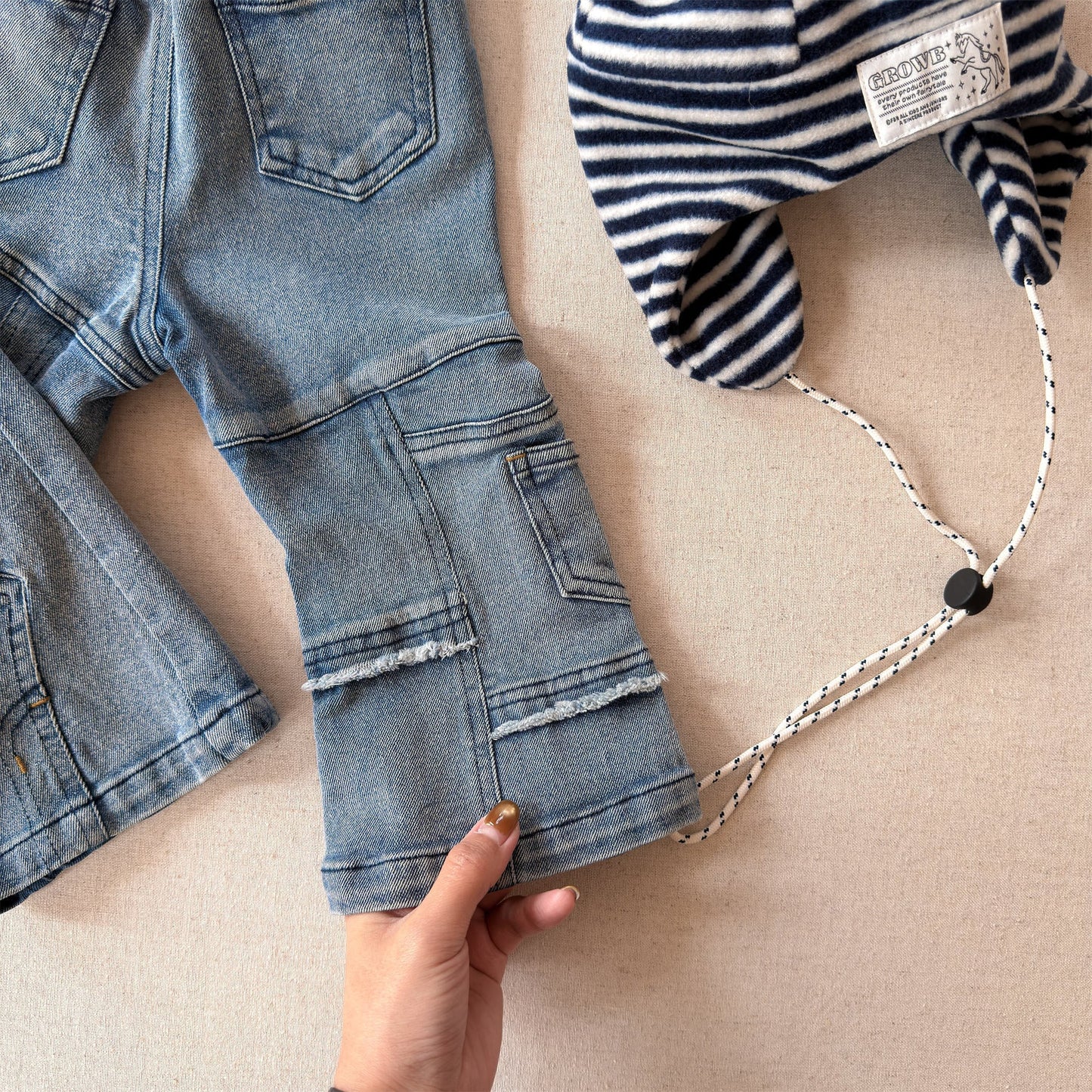 Raw Edge Stitch Denim パネル ステッチ デニムパンツ【mh0012470】 ADbaby デニムパンツ