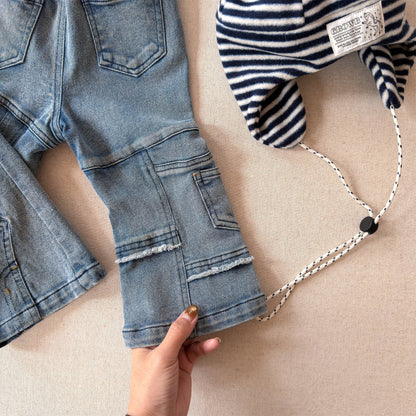 Raw Edge Stitch Denim パネル ステッチ デニムパンツ【mh0012470】 ADbaby デニムパンツ