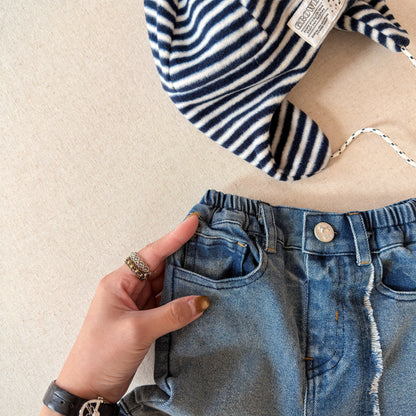 Raw Edge Stitch Denim パネル ステッチ デニムパンツ【mh0012470】 ADbaby デニムパンツ