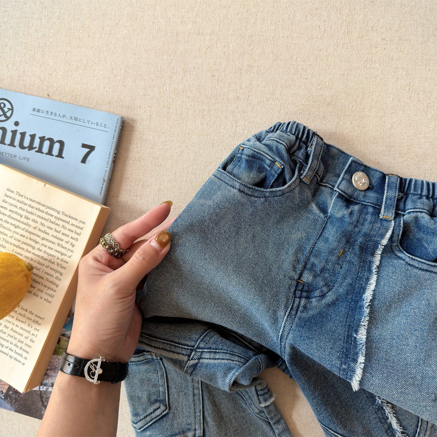 Raw Edge Stitch Denim パネル ステッチ デニムパンツ【mh0012470】 ADbaby デニムパンツ