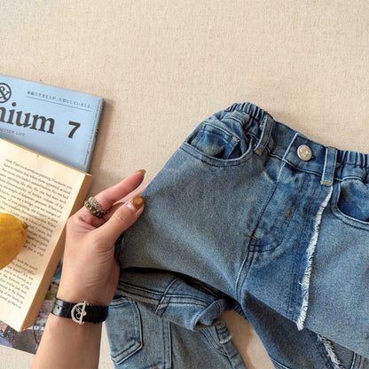 Raw Edge Stitch Denim パネル ステッチ デニムパンツ【mh0012470】 ADbaby デニムパンツ