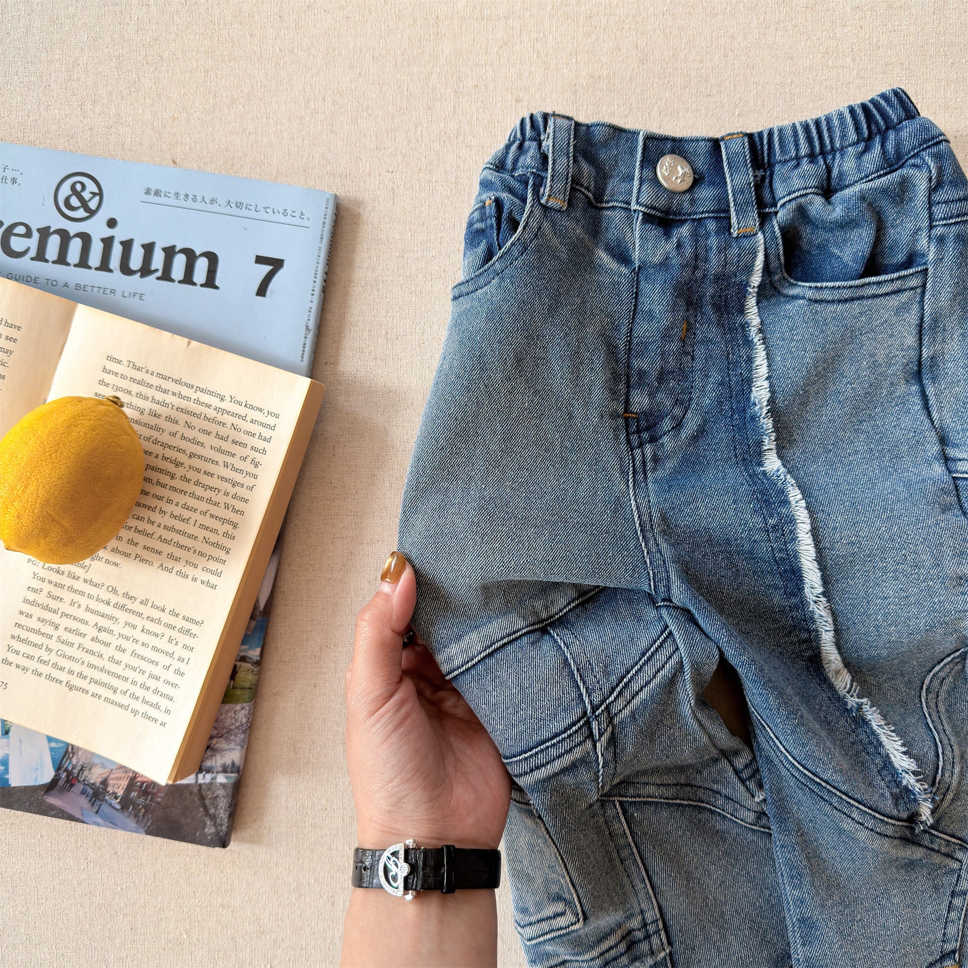 Raw Edge Stitch Denim パネル ステッチ デニムパンツ【mh0012470】 ADbaby デニムパンツ