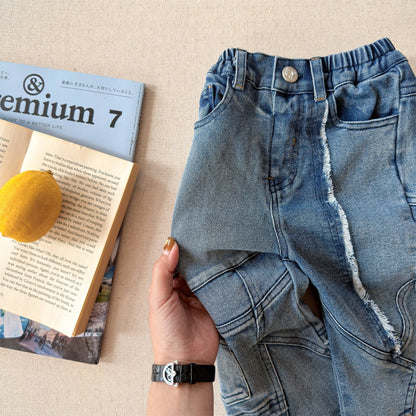 Raw Edge Stitch Denim パネル ステッチ デニムパンツ【mh0012470】 ADbaby デニムパンツ