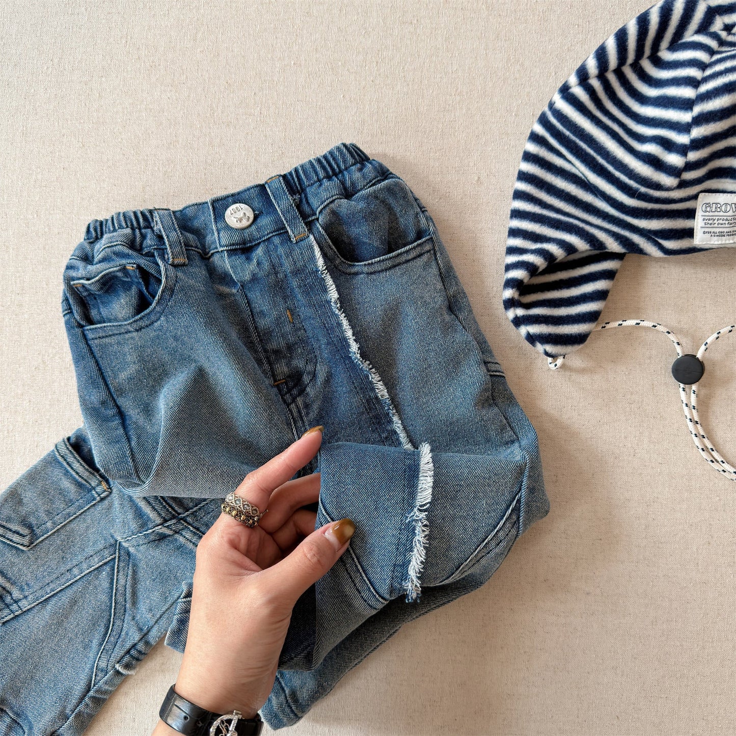 Raw Edge Stitch Denim パネル ステッチ デニムパンツ【mh0012470】 ADbaby デニムパンツ