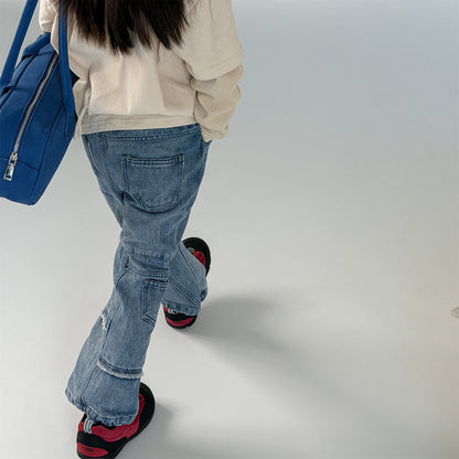 Raw Edge Stitch Denim パネル ステッチ デニムパンツ【mh0012470】 ADbaby デニムパンツ