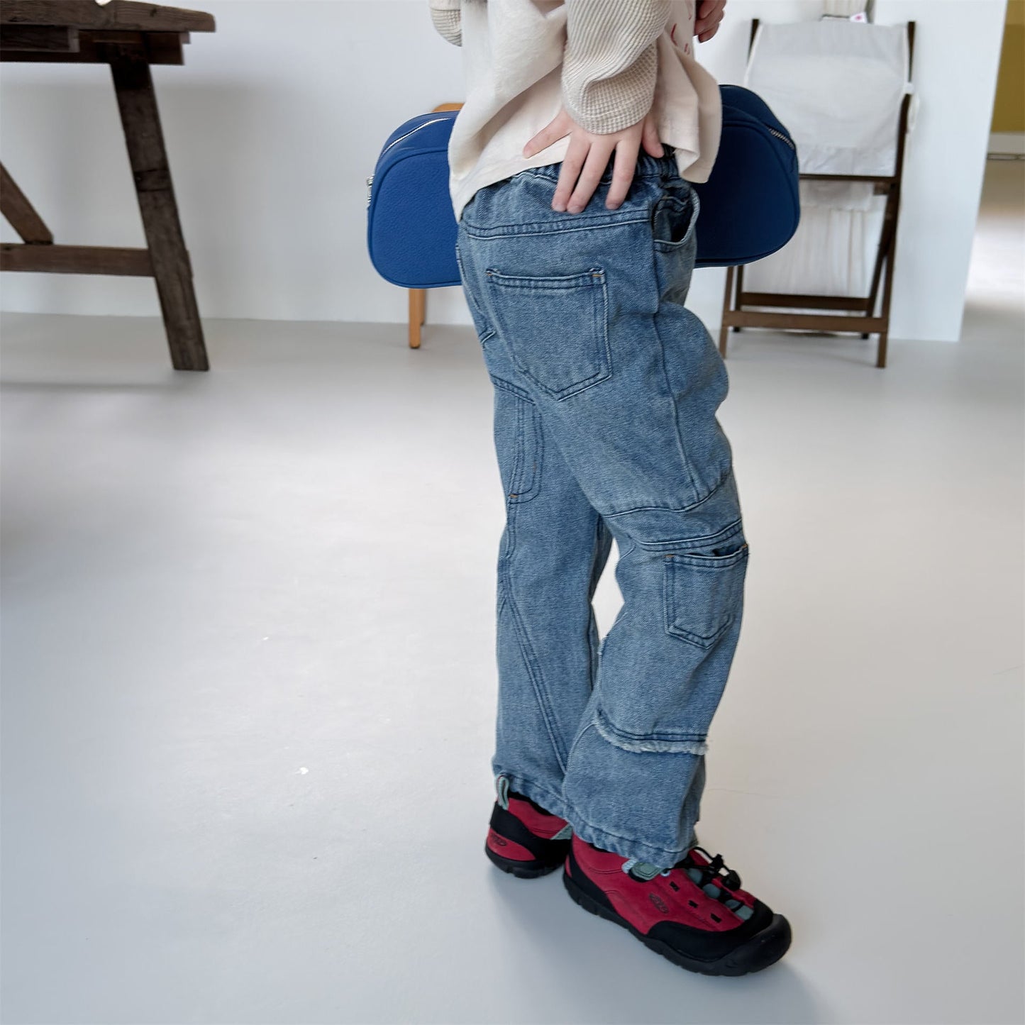 Raw Edge Stitch Denim パネル ステッチ デニムパンツ【mh0012470】 ADbaby デニムパンツ