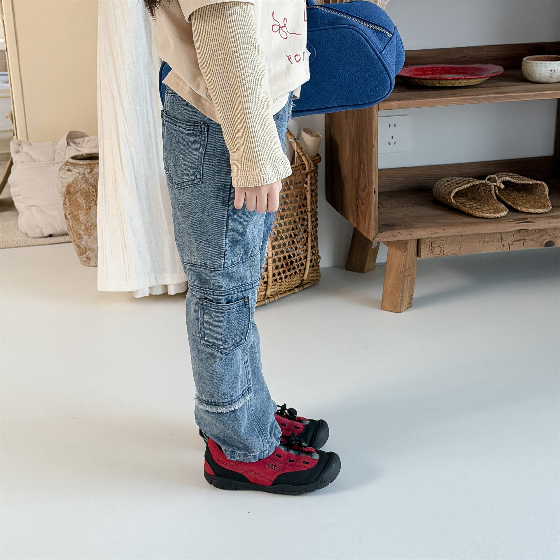 Raw Edge Stitch Denim パネル ステッチ デニムパンツ【mh0012470】 ADbaby デニムパンツ