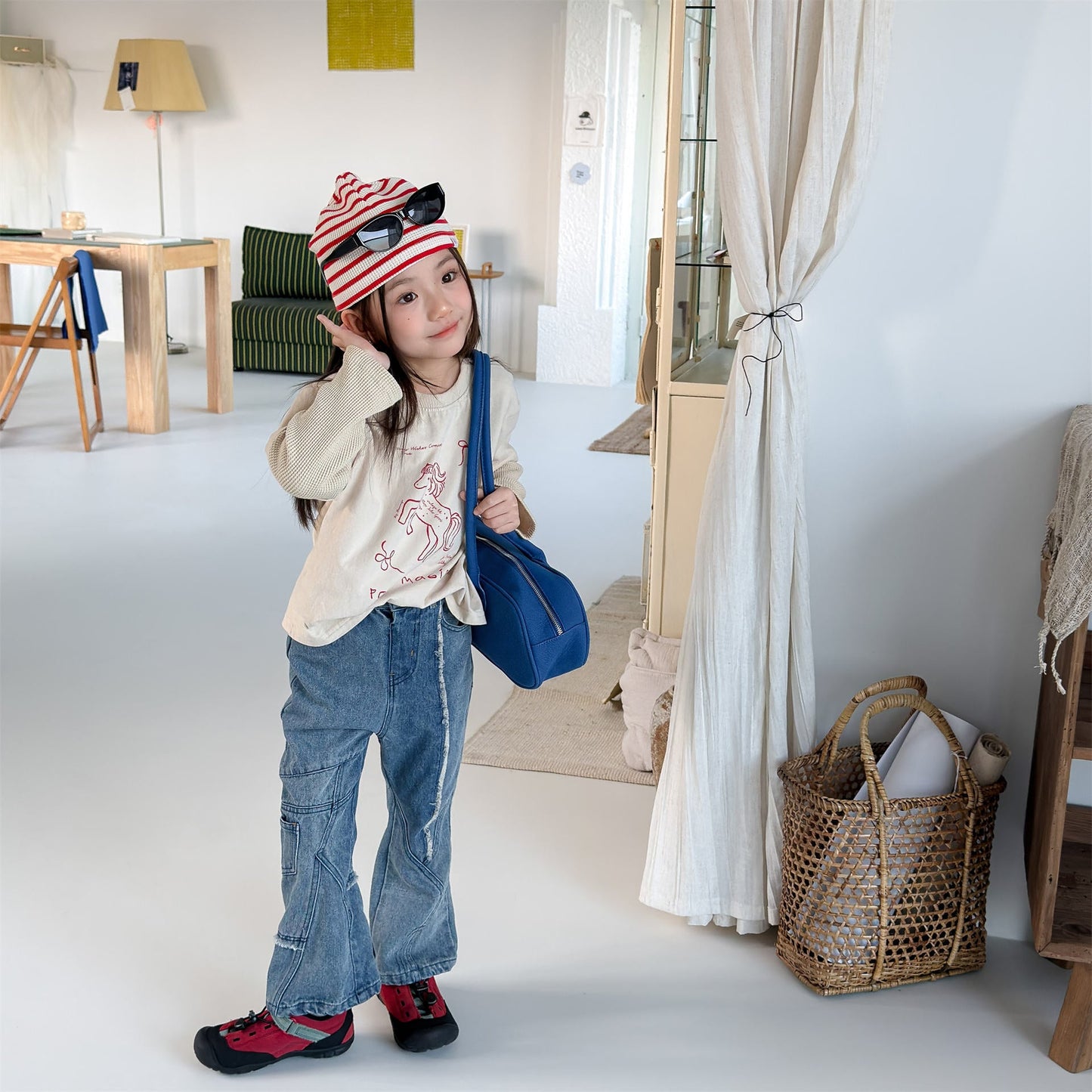 Raw Edge Stitch Denim パネル ステッチ デニムパンツ【mh0012470】 ADbaby デニムパンツ