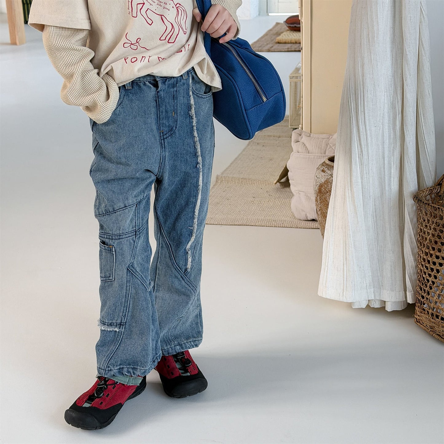 Raw Edge Stitch Denim パネル ステッチ デニムパンツ【mh0012470】 ADbaby デニムパンツ