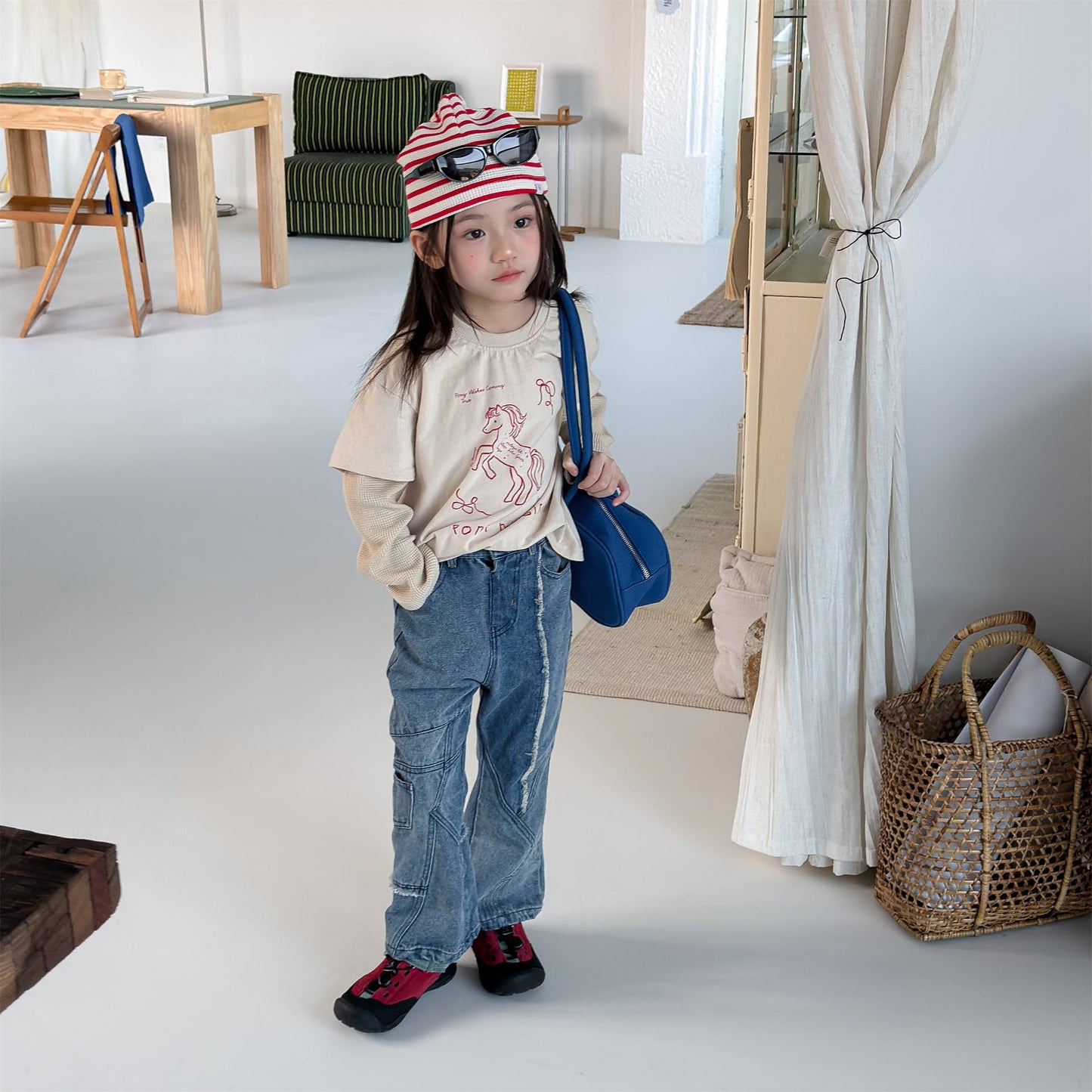 Raw Edge Stitch Denim パネル ステッチ デニムパンツ【mh0012470】 ADbaby デニムパンツ