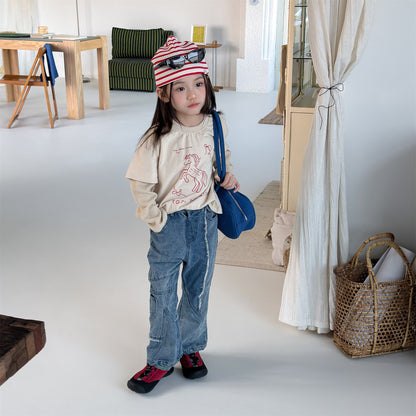 Raw Edge Stitch Denim パネル ステッチ デニムパンツ【mh0012470】 ADbaby デニムパンツ