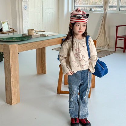 Raw Edge Stitch Denim パネル ステッチ デニムパンツ【mh0012470】 ADbaby デニムパンツ