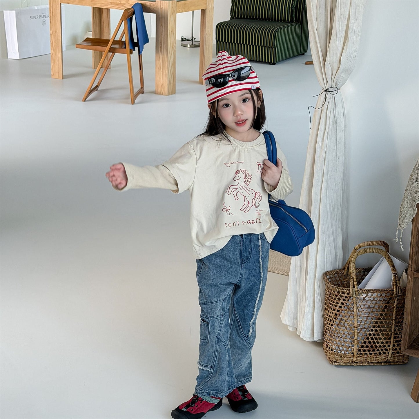 Raw Edge Stitch Denim パネル ステッチ デニムパンツ【mh0012470】 ADbaby デニムパンツ