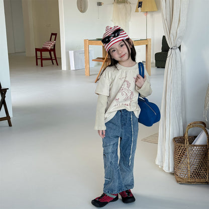 Raw Edge Stitch Denim パネル ステッチ デニムパンツ【mh0012470】 ADbaby デニムパンツ