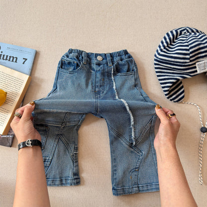 Raw Edge Stitch Denim パネル ステッチ デニムパンツ【mh0012470】 Blue / 80cm ADbaby デニムパンツ