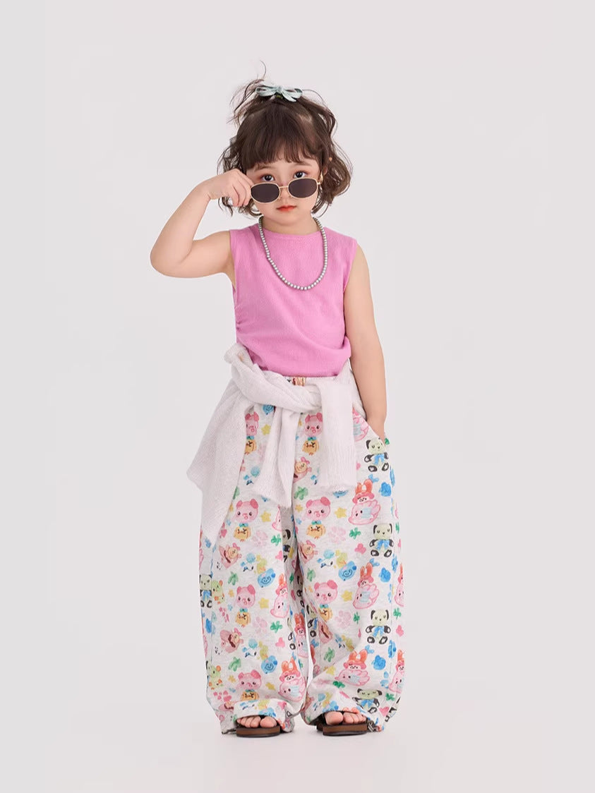 Retro Animal Pattern Wide Leg Pants アニマル プリント ワイドパンツ【mh0012376】 90cm / Color mamahalo shop