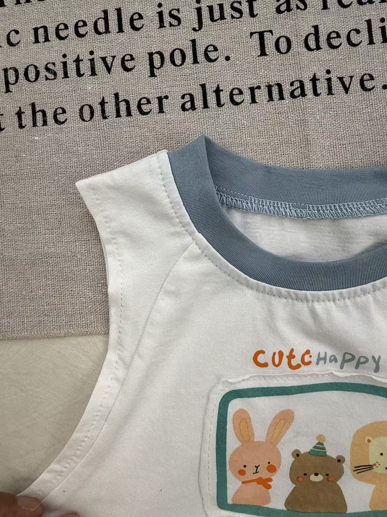Retro Animal Stripe Tank Top Set ボーダー ノースリーブ ショートパンツ セット【mh0012910】 yi nian ni ノースリーブセットアップ