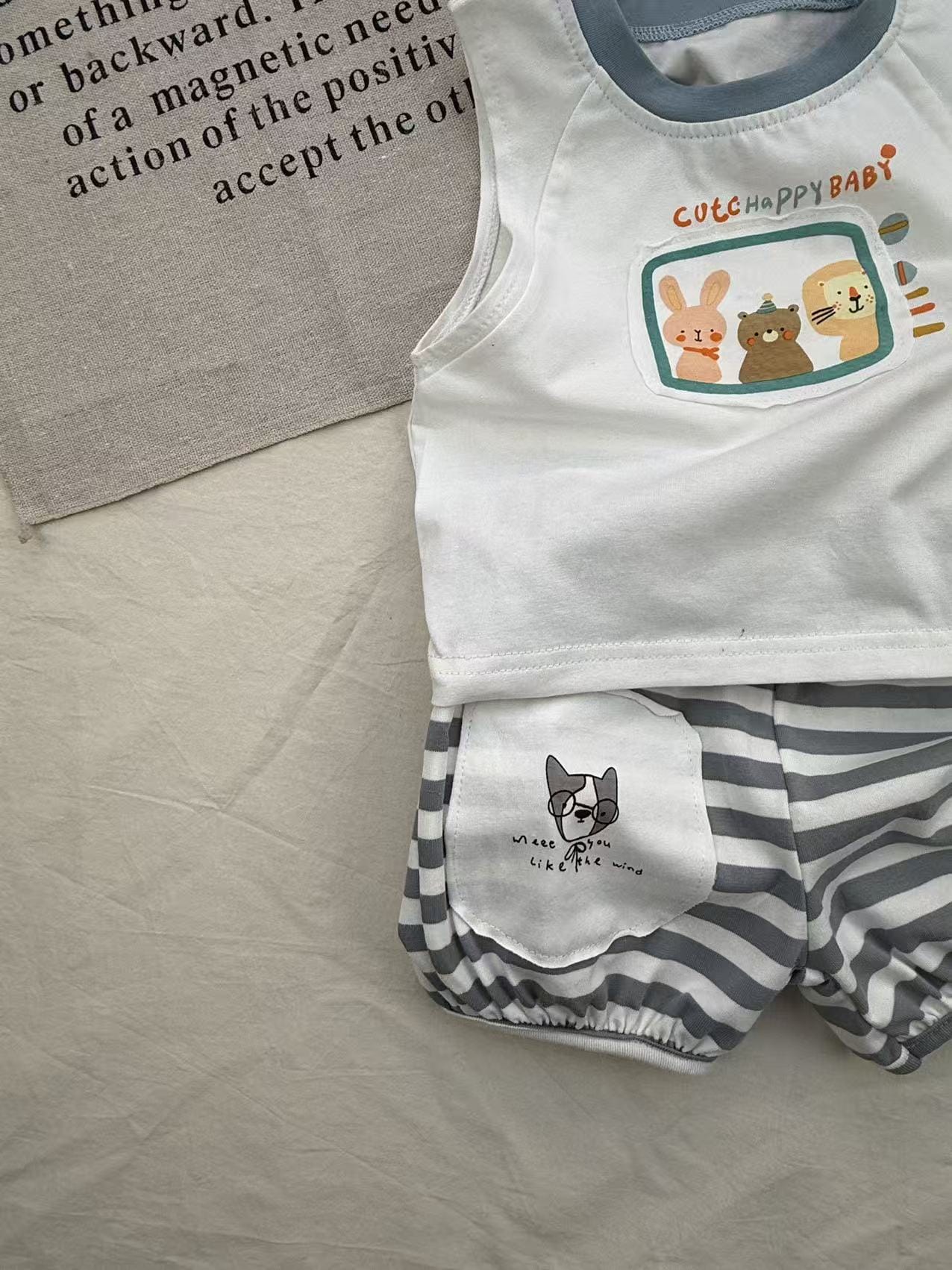 Retro Animal Stripe Tank Top Set ボーダー ノースリーブ ショートパンツ セット【mh0012910】 yi nian ni ノースリーブセットアップ