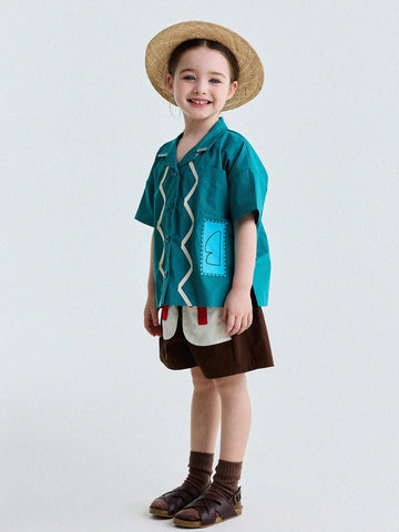 Retro Color-Blocking Short-Sleeved Cotton Shirt レトロ 半袖シャツ【mh0013207】 yunerma 半袖シャツ・ブラウス