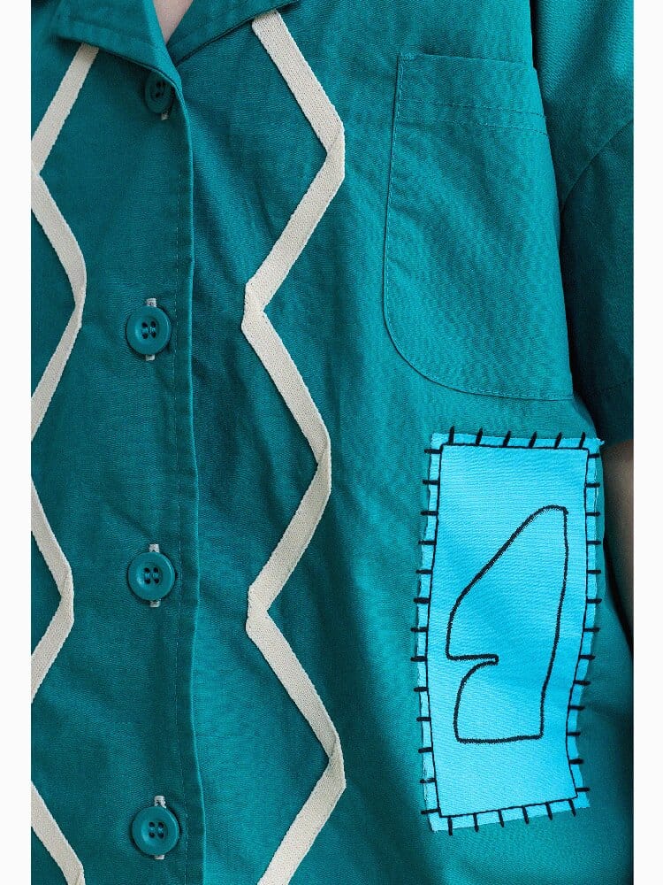 Retro Color-Blocking Short-Sleeved Cotton Shirt レトロ 半袖シャツ【mh0013207】 yunerma 半袖シャツ・ブラウス