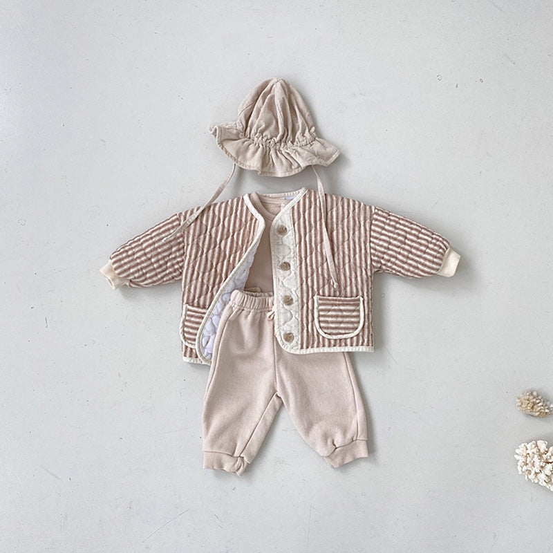 Retro Diamond Quilted Jacket ストライプ キルティングジャケット【mh0012265】 yi nian ni