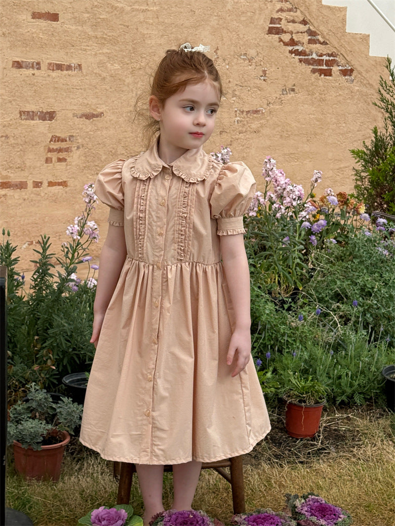 Retro Doll Collar Cotton Dress コットン 丸襟 長袖ワンピース【mh0012409】 90cm / coral mamahalo shop
