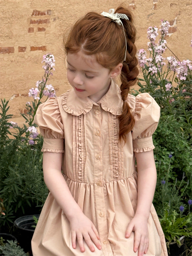 Retro Doll Collar Cotton Dress コットン 丸襟 半袖ワンピース【mh0012409】 Chengle