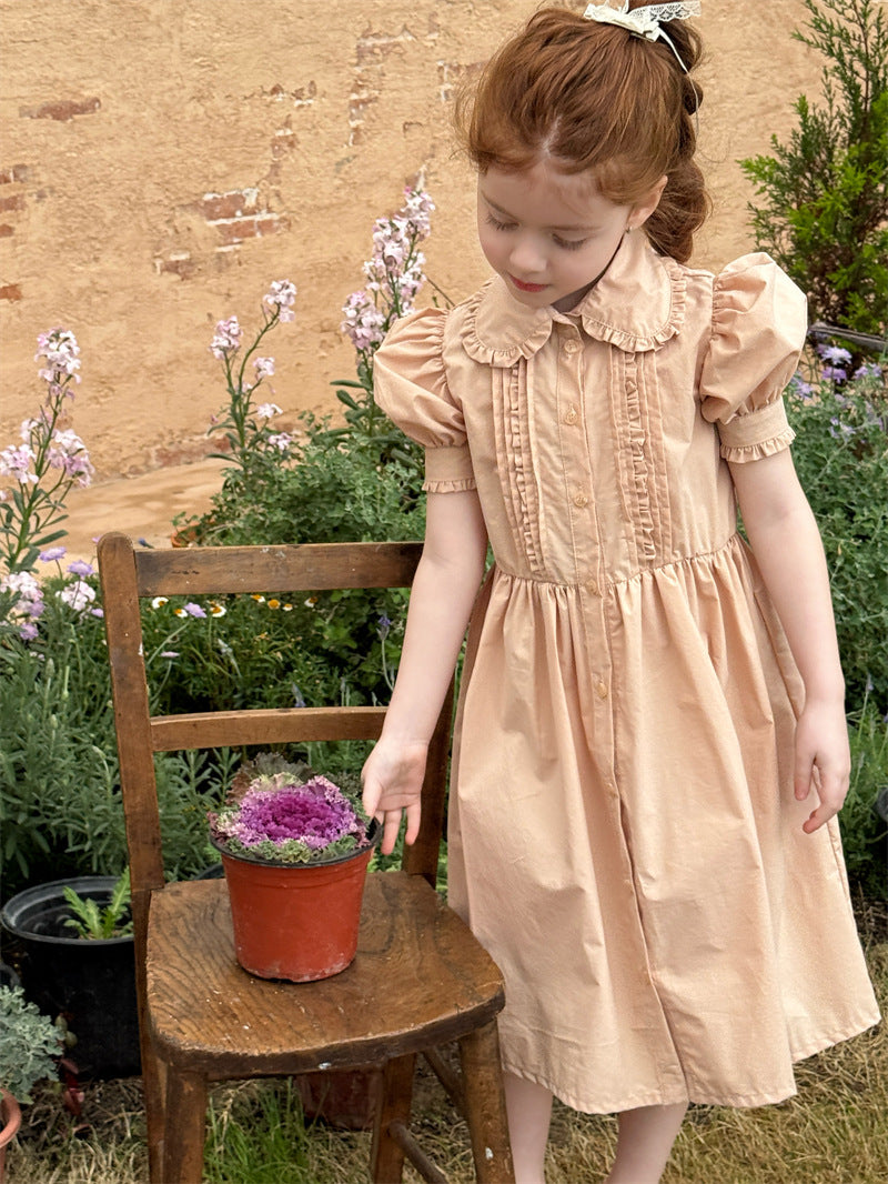 Retro Doll Collar Cotton Dress コットン 丸襟 半袖ワンピース【mh0012409】 Chengle