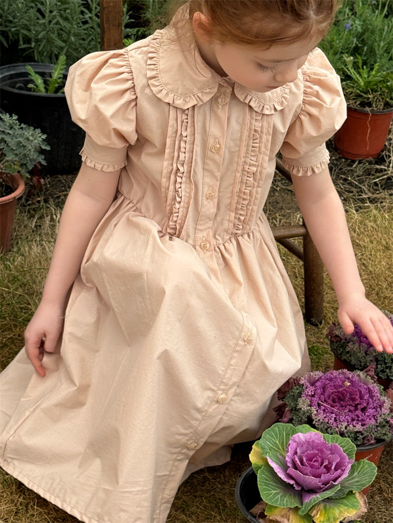 Retro Doll Collar Cotton Dress コットン 丸襟 半袖ワンピース【mh0012409】 Chengle