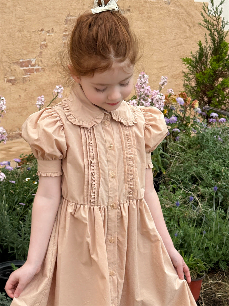Retro Doll Collar Cotton Dress コットン 丸襟 半袖ワンピース【mh0012409】 Chengle