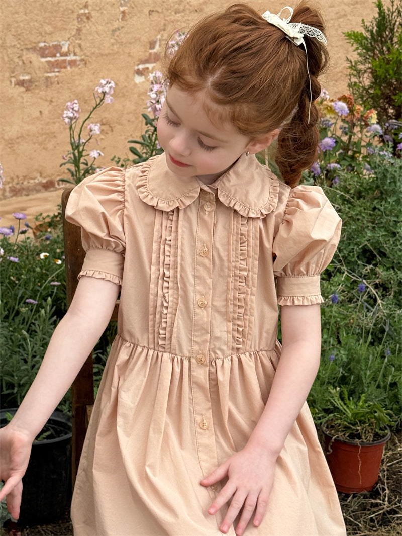 Retro Doll Collar Cotton Dress コットン 丸襟 半袖ワンピース【mh0012409】 Chengle