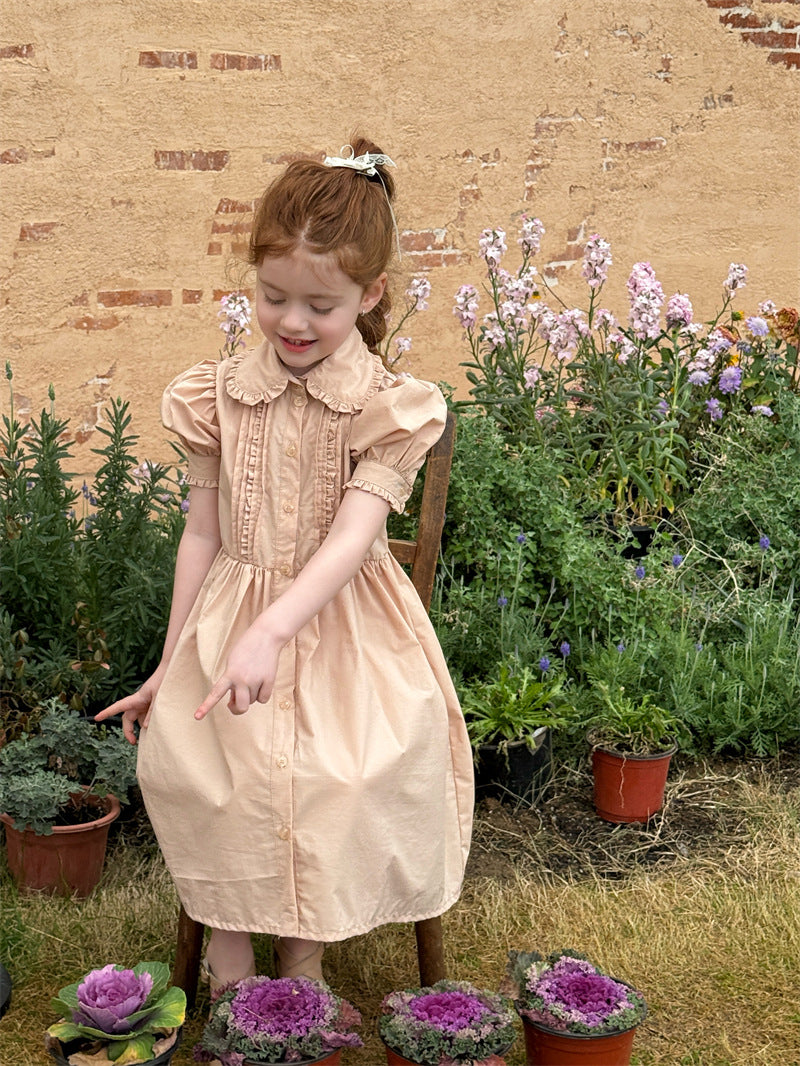 Retro Doll Collar Cotton Dress コットン 丸襟 半袖ワンピース【mh0012409】 Chengle