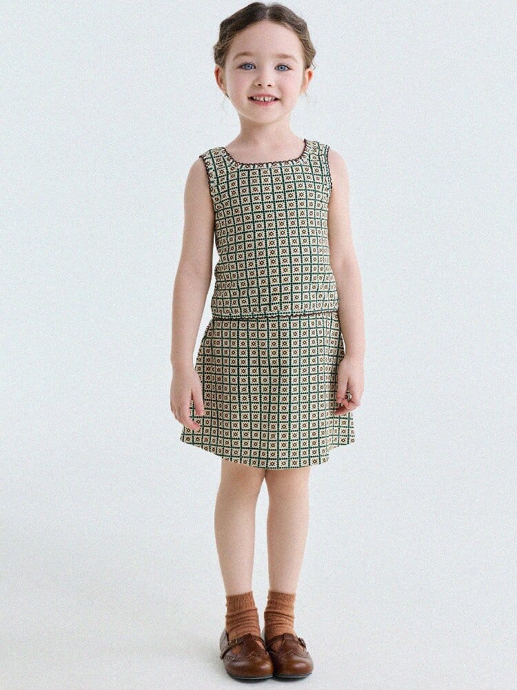 Retro Geometric Tank Top Skort ダイヤ柄 タンクトップ パンツインスカート【mh0013185】 yunerma ノースリーブセットアップ