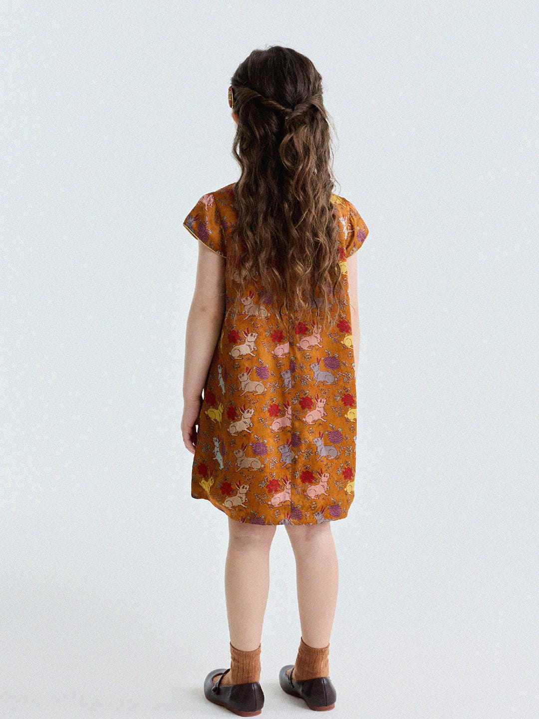Retro Rabbit Elephant Pattern Stand Collar Dress アニマルプリント 半袖ワンピース【mh0013174】 yunerma 半袖ワンピース