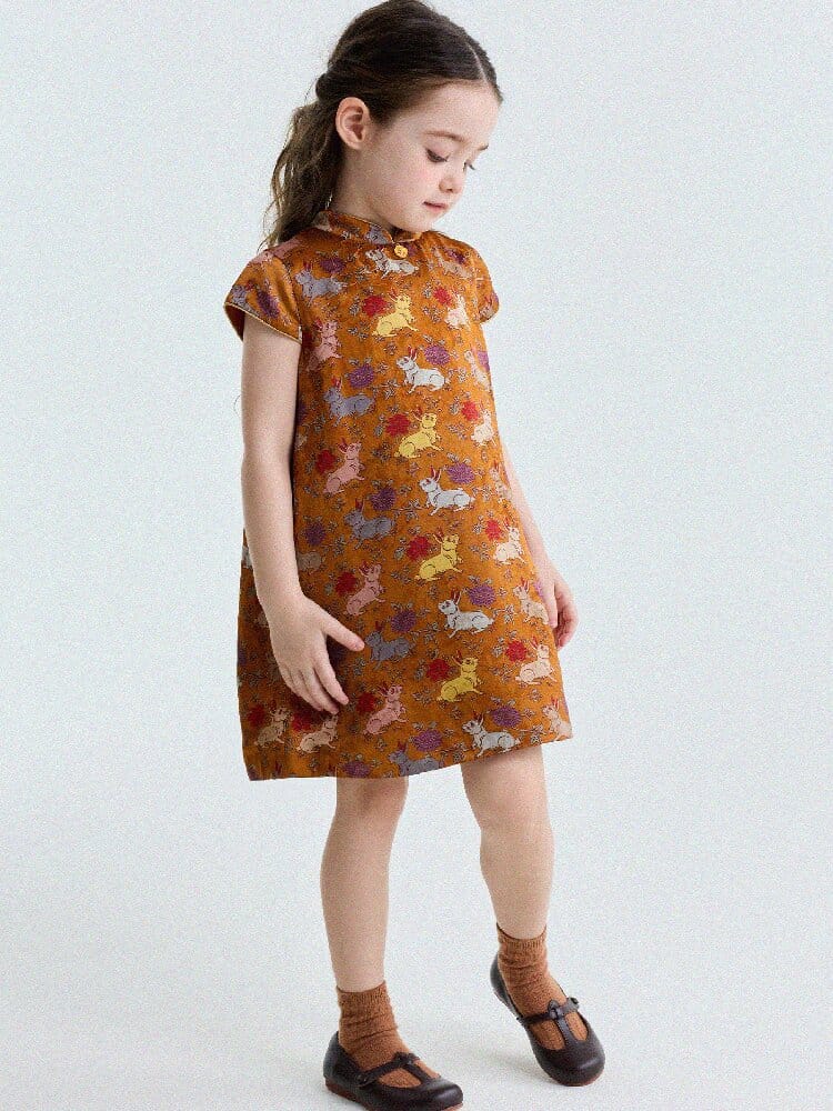 Retro Rabbit Elephant Pattern Stand Collar Dress アニマルプリント 半袖ワンピース【mh0013174】 yunerma 半袖ワンピース