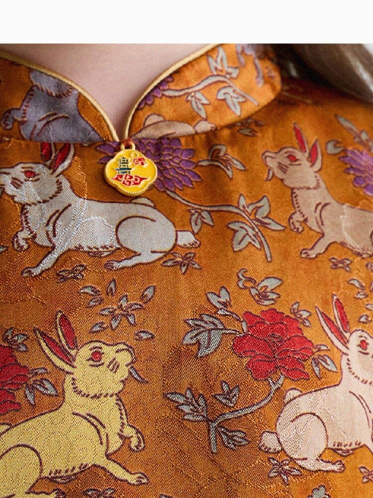 Retro Rabbit Elephant Pattern Stand Collar Dress アニマルプリント 半袖ワンピース【mh0013174】 yunerma 半袖ワンピース