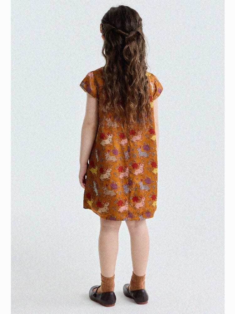 Retro Rabbit Elephant Pattern Stand Collar Dress アニマルプリント 半袖ワンピース【mh0013174】 yunerma 半袖ワンピース