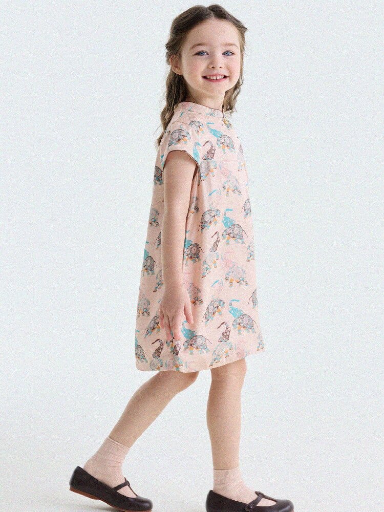 Retro Rabbit Elephant Pattern Stand Collar Dress アニマルプリント 半袖ワンピース【mh0013174】 yunerma 半袖ワンピース