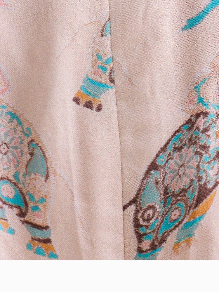 Retro Rabbit Elephant Pattern Stand Collar Dress アニマルプリント 半袖ワンピース【mh0013174】 yunerma 半袖ワンピース