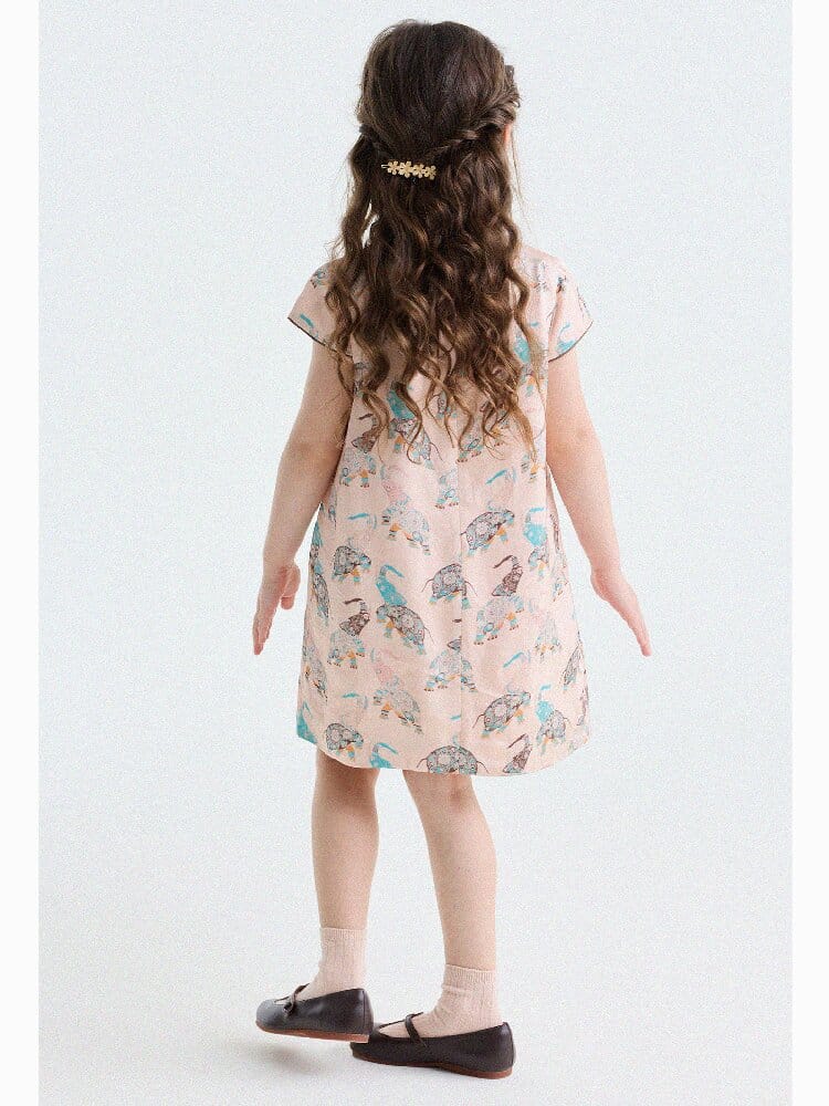 Retro Rabbit Elephant Pattern Stand Collar Dress アニマルプリント 半袖ワンピース【mh0013174】 yunerma 半袖ワンピース