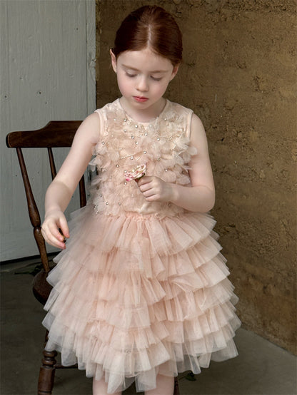 Rhinestone Flower Mesh Dress ラインストーン フラワー チュールワンピース【mh0012431】 Chengle