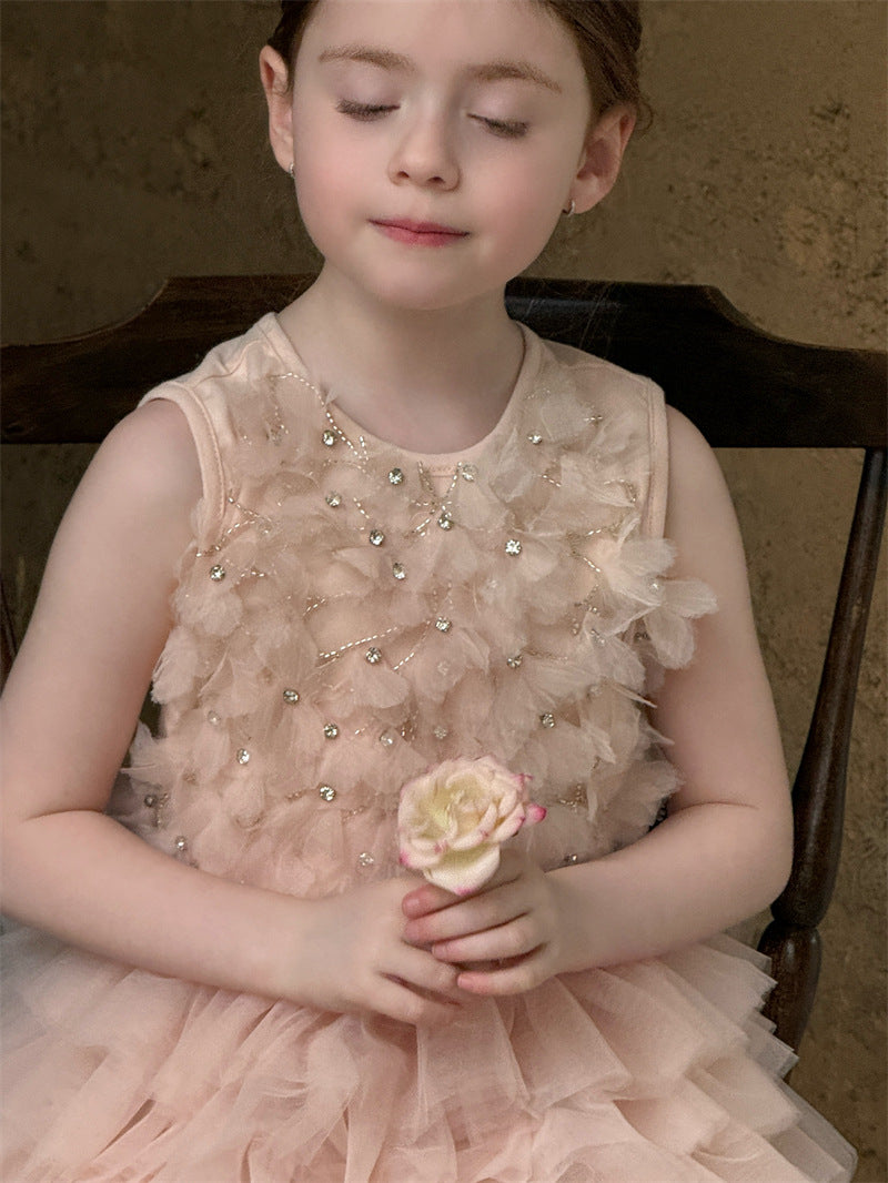 Rhinestone Flower Mesh Dress ラインストーン フラワー チュールワンピース【mh0012431】 Chengle