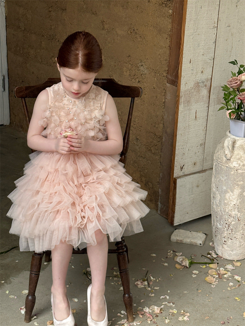 Rhinestone Flower Mesh Dress ラインストーン フラワー チュールワンピース【mh0012431】 Chengle