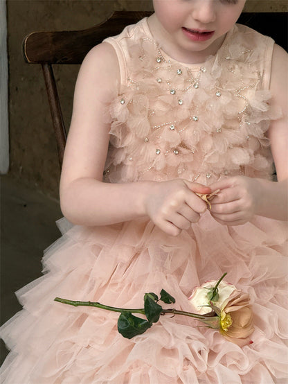 Rhinestone Flower Mesh Dress ラインストーン フラワー チュールワンピース【mh0012431】 Chengle