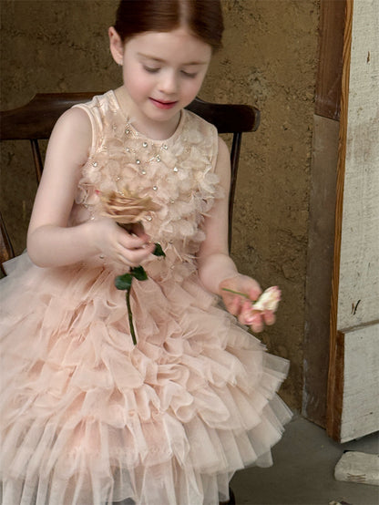 Rhinestone Flower Mesh Dress ラインストーン フラワー チュールワンピース【mh0012431】 Chengle