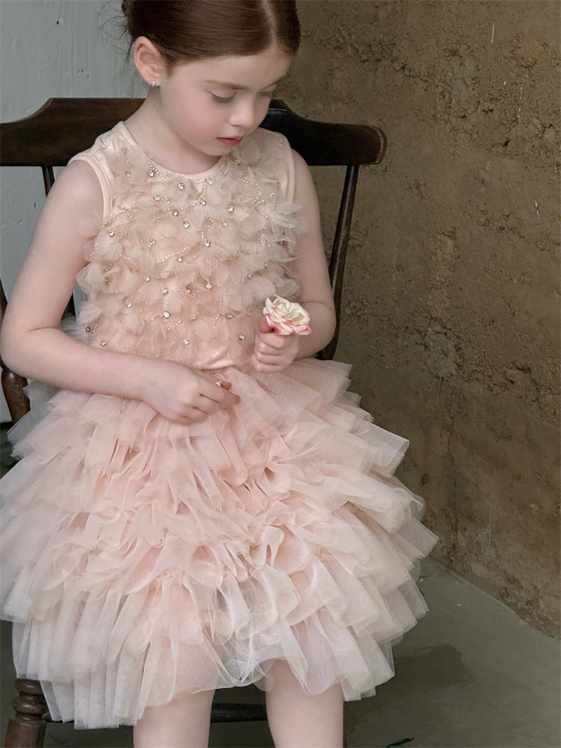 Rhinestone Flower Mesh Dress ラインストーン フラワー チュールワンピース【mh0012431】 mamahalo shop